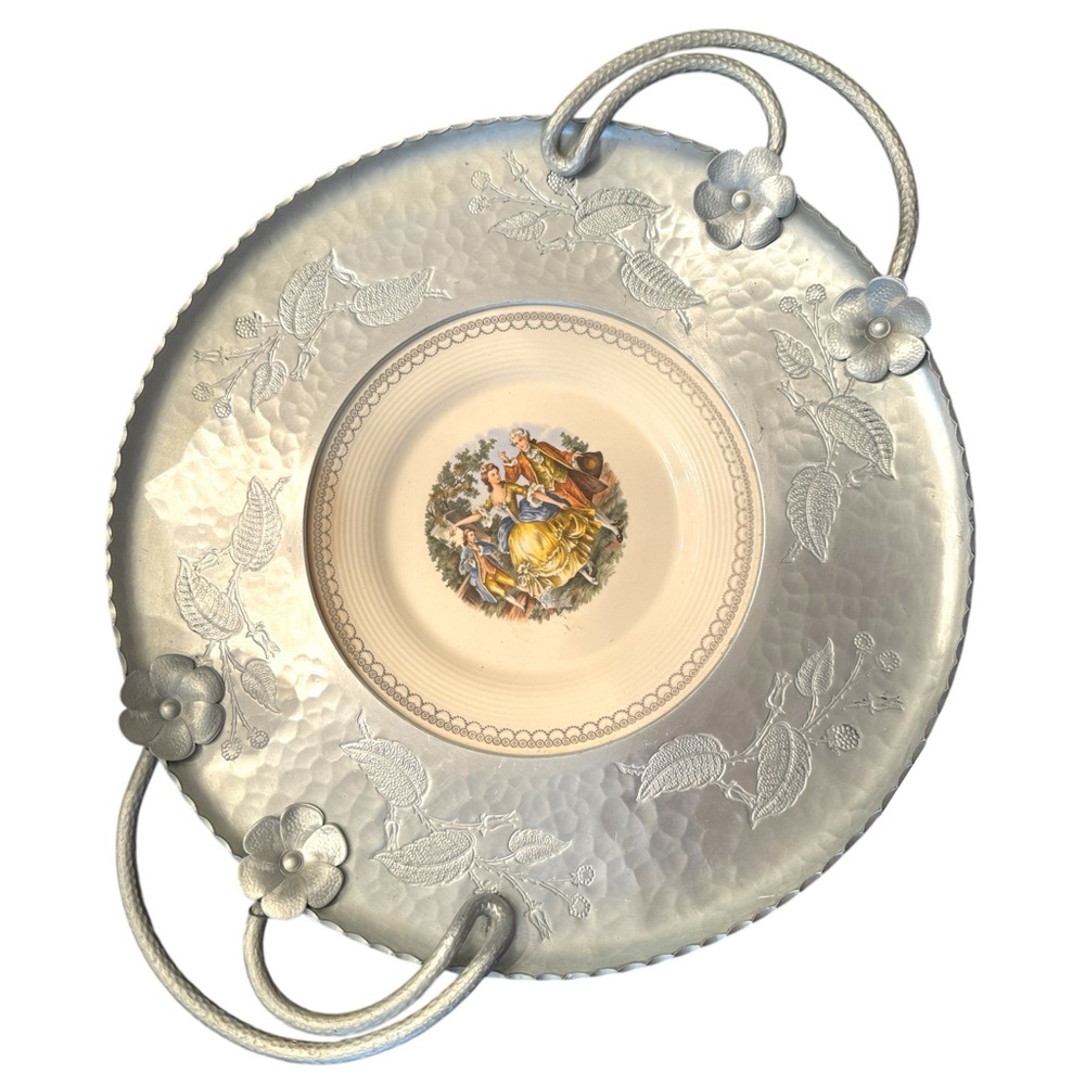 Vintage Limoges Aluminum & ceramic serving platter Farberware server